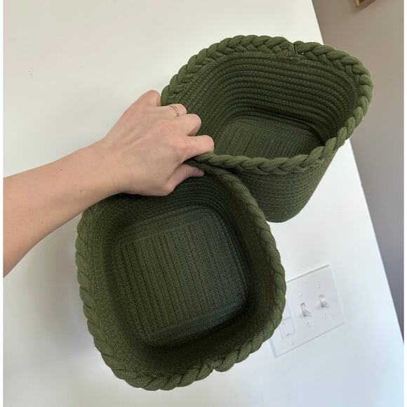 Set/3 Woven Rope Basket Green Organization Storage decor boho natural rustic bin - Picture 6 of 6